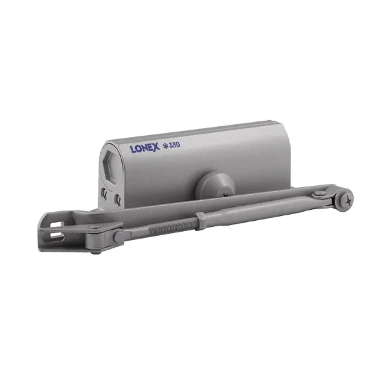 LONEX 330 серый (от 50 до 120 кг) дверной доводчик, для противопожарных дверей, морозостойкий (уличный), тип тяги рычажная, рычаг складной